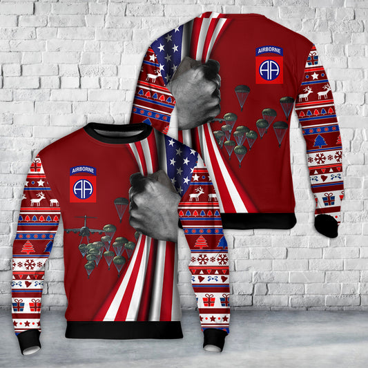 US Army Paratroopers With The 82nd Airborne Division Parachute Christmas AOP Sweater