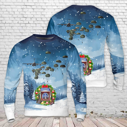 US Army Paratroopers With The 82nd Airborne Division Parachute Christmas AOP Sweater