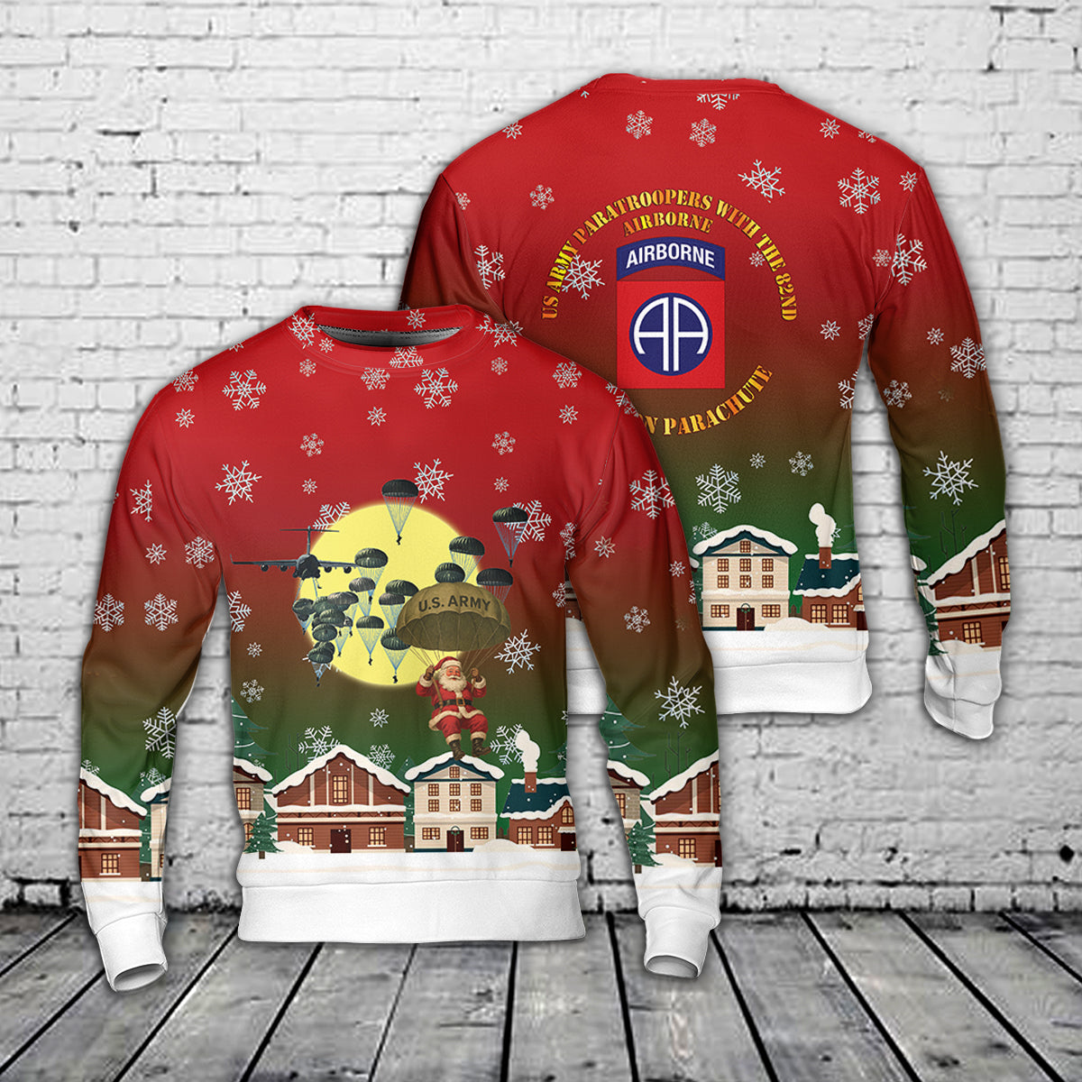 US Army Paratroopers With The 82nd Airborne Division Parachute Christmas AOP Sweater