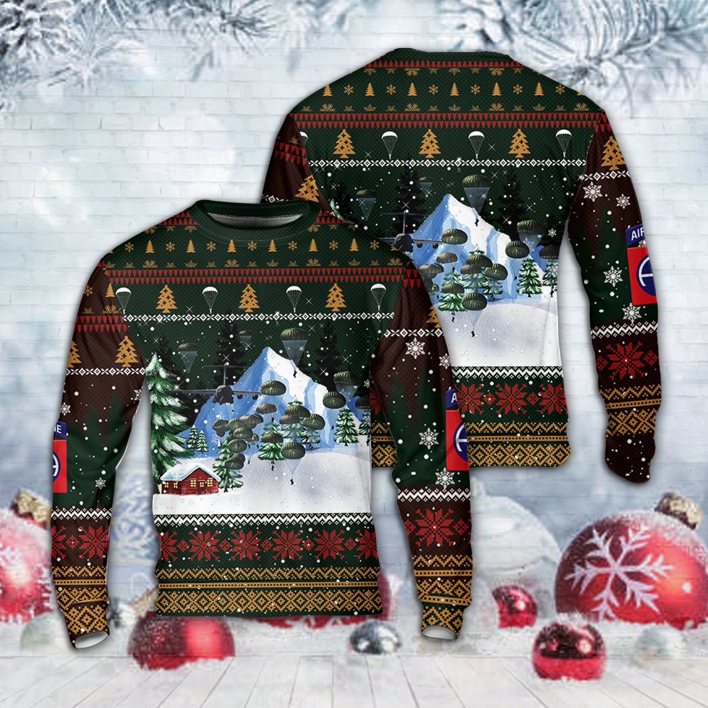 US Army Paratroopers With The 82nd Airborne Division Parachute Christmas AOP Sweater