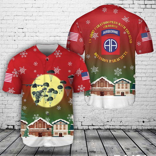 US Army Paratroopers With The 82nd Airborne Division Parachute Christmas Baseball Jersey