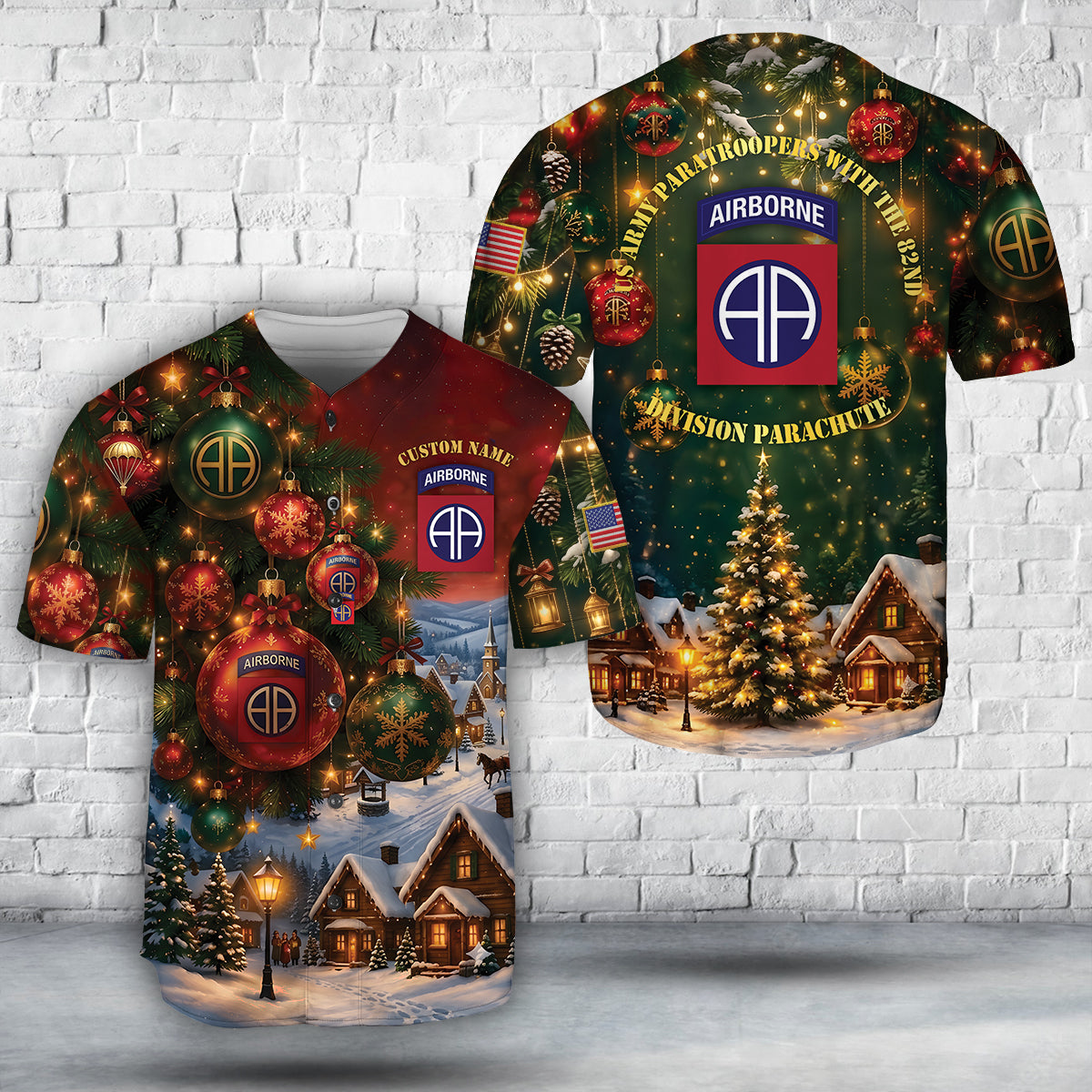 US Army Paratroopers With The 82nd Airborne Division Parachute Christmas Baseball Jersey