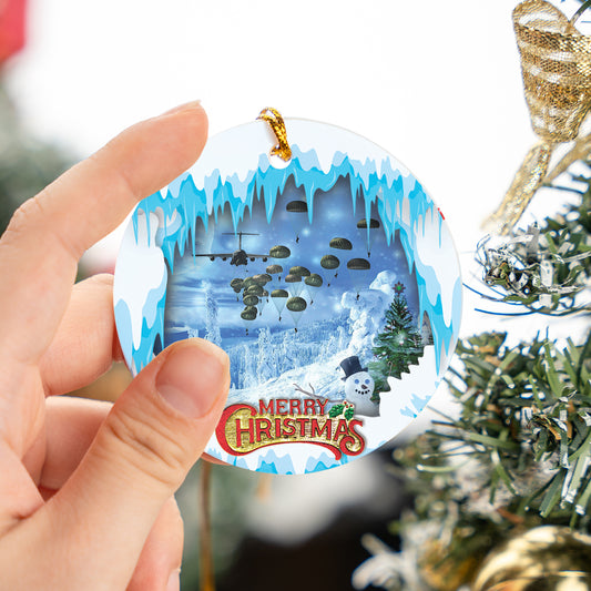 US Army Paratroopers With The 82nd Airborne Division Parachute Christmas Ceramic Ornament