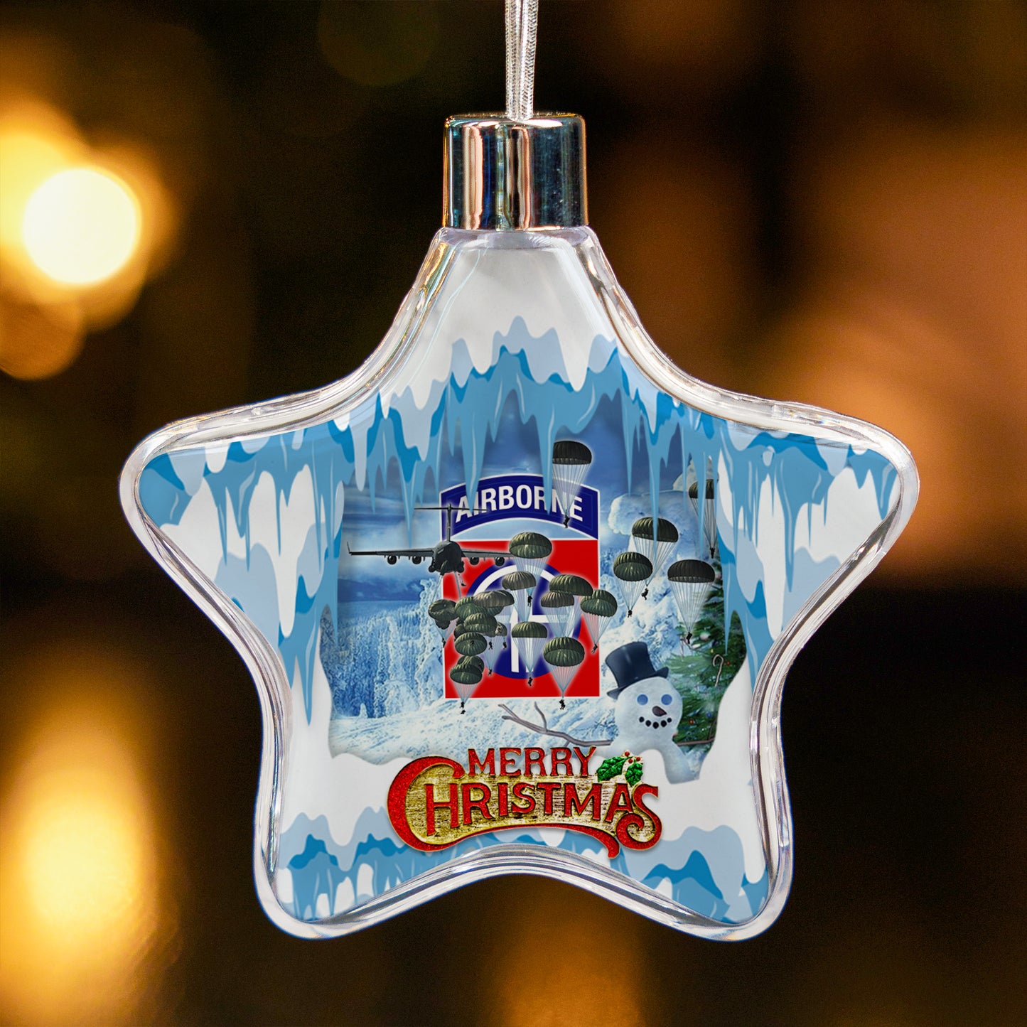US Army Paratroopers With The 82nd Airborne Division Parachute Christmas Clear Plastic and Aluminium Ornament