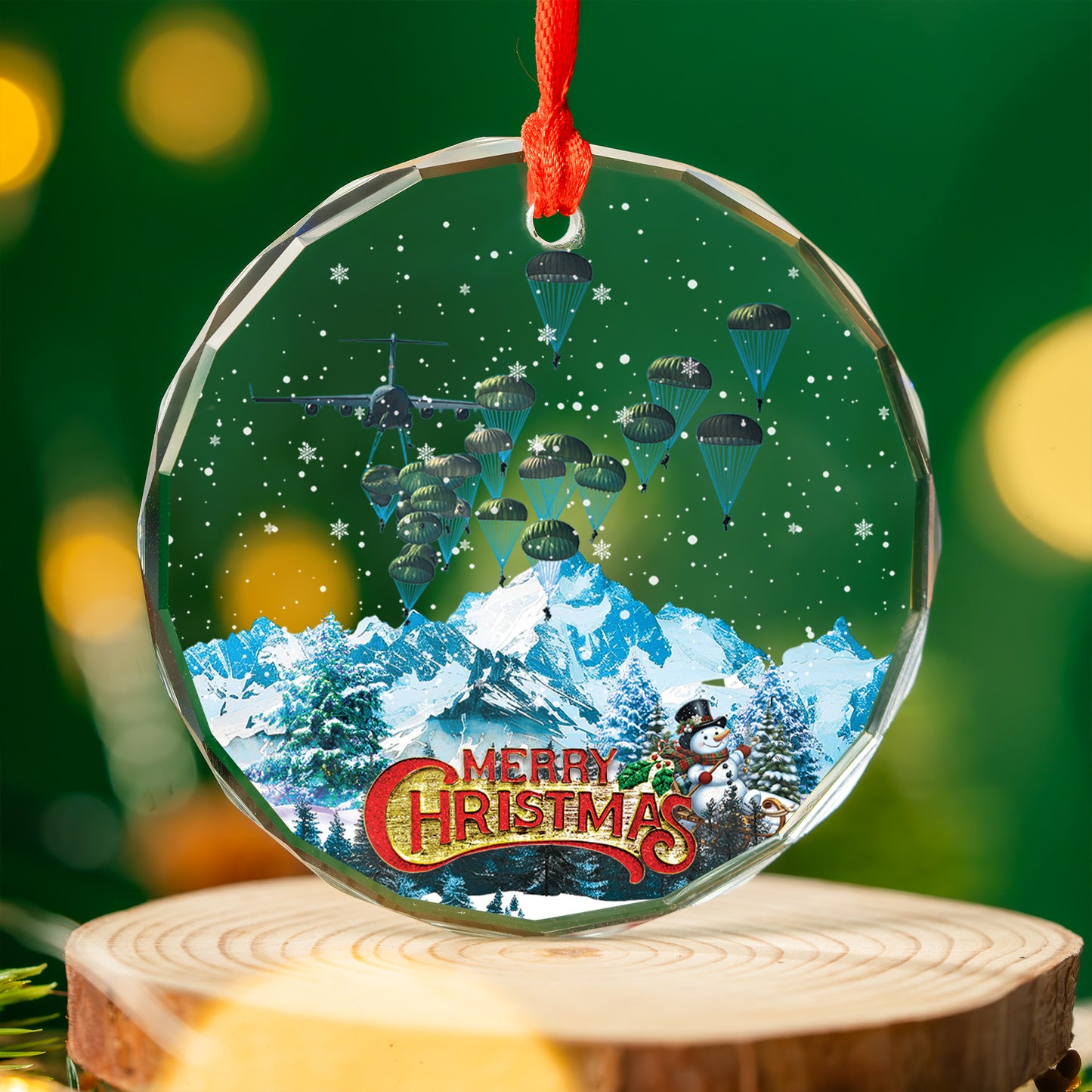 US Army Paratroopers With The 82nd Airborne Division Parachute Christmas Glass Ornament