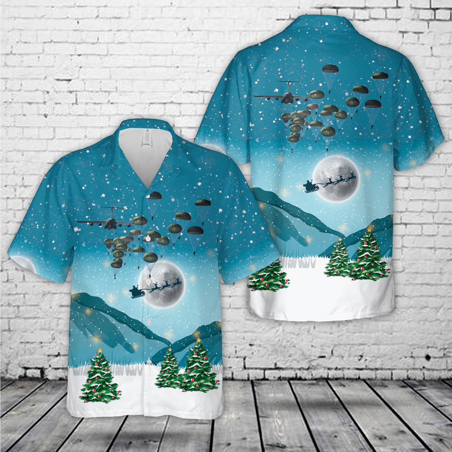US Army Paratroopers With The 82nd Airborne Division Parachute Christmas Hawaiian Shirt