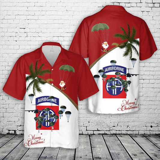 US Army Paratroopers With The 82nd Airborne Division Parachute Christmas Hawaiian Shirt