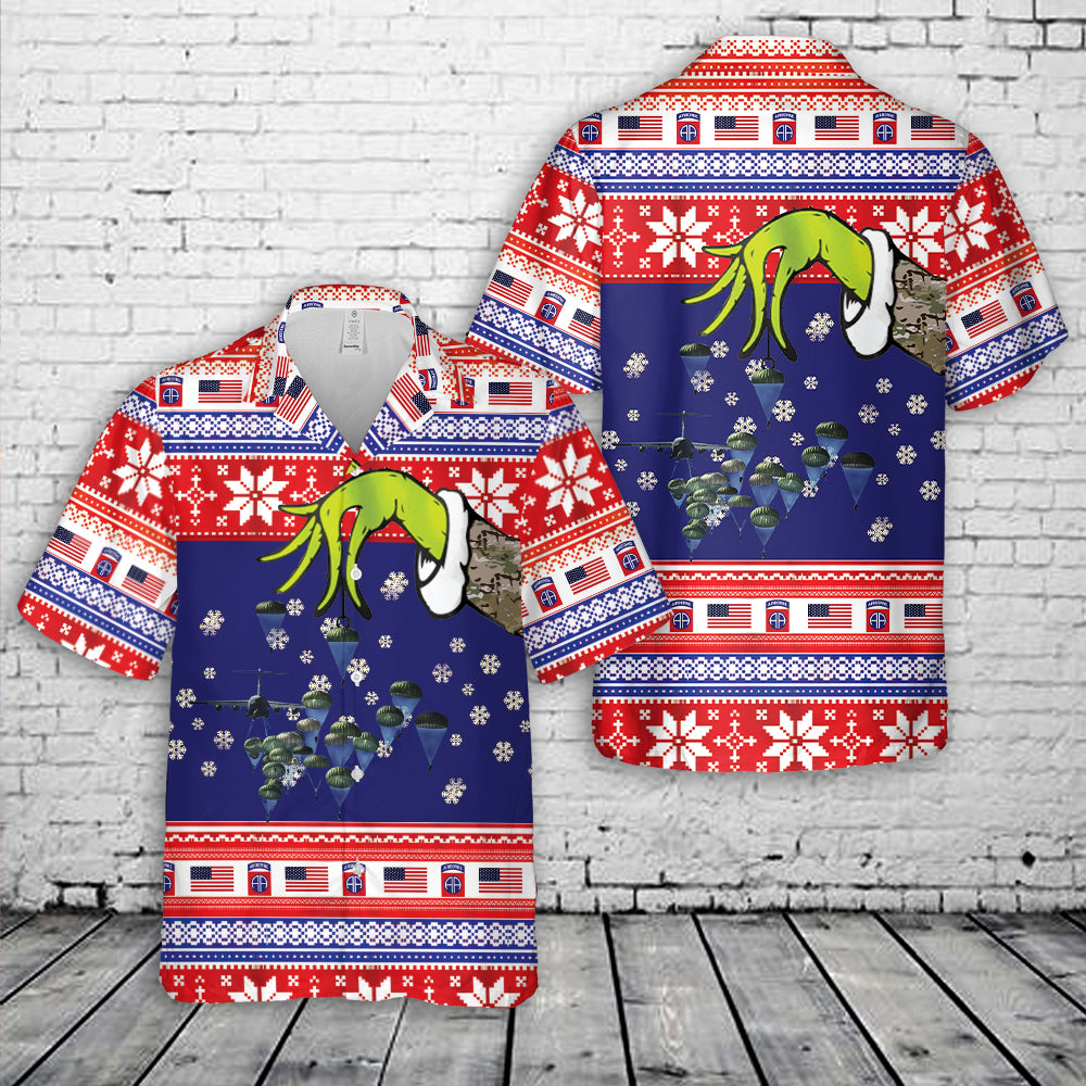 US Army Paratroopers With The 82nd Airborne Division Parachute Christmas Hawaiian Shirt