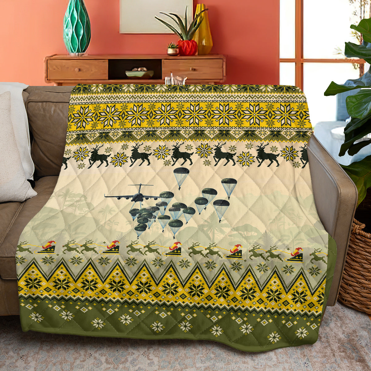 US Army Paratroopers With The 82nd Airborne Division Parachute Christmas Quilt Blanket