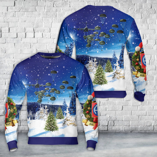 US Army Paratroopers With The 82nd Airborne Division Parachute Christmas AOP Sweater
