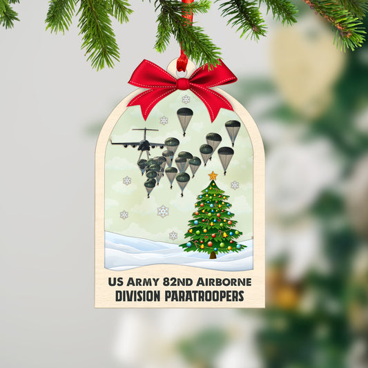 US Army Paratroopers With The 82nd Airborne Division Parachute Custom Shape Wood and Acrylic Ornament