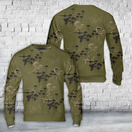 US Army Paratroopers With The 82nd Airborne Division Parachute Silhouettes Christmas AOP Sweater