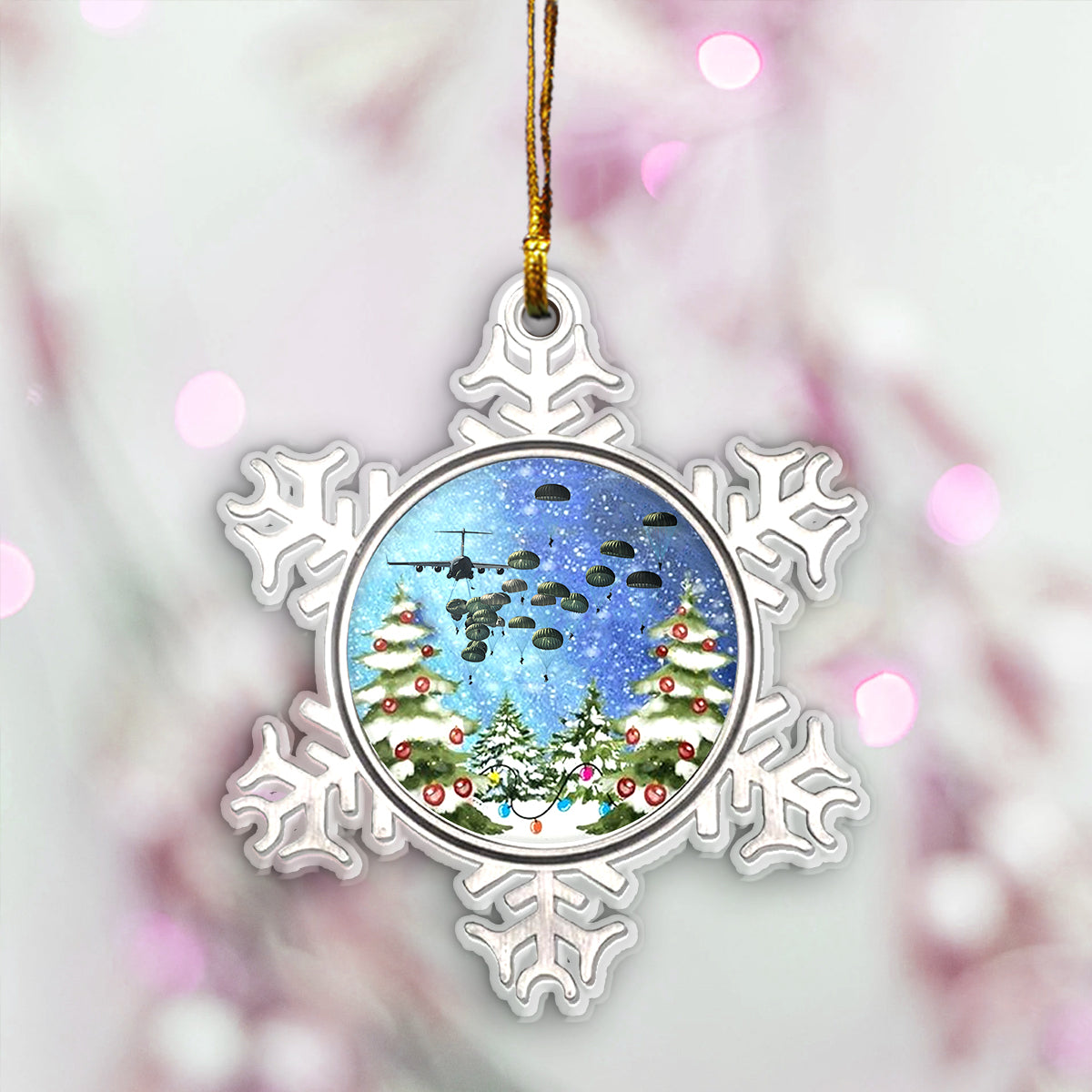 US Army Paratroopers With The 82nd Airborne Division Parachute Snowflakes Christmas Ornament