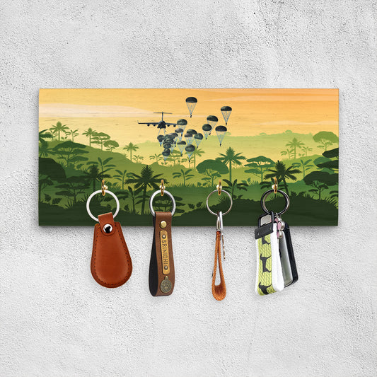 US Army Paratroopers With The 82nd Airborne Division Parachute Wood Key Holder