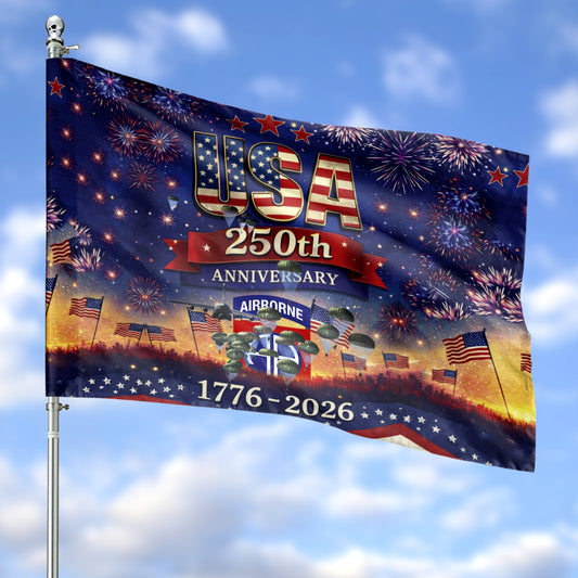 US Army Paratroopers With The 82nd Airborne Division Parachute, 250th Anniversary 1776-2026 House Flag