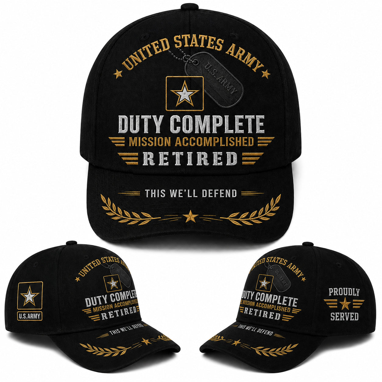 US Army Retired Duty Complete Mission Accomplished Veteran Baseball Cap