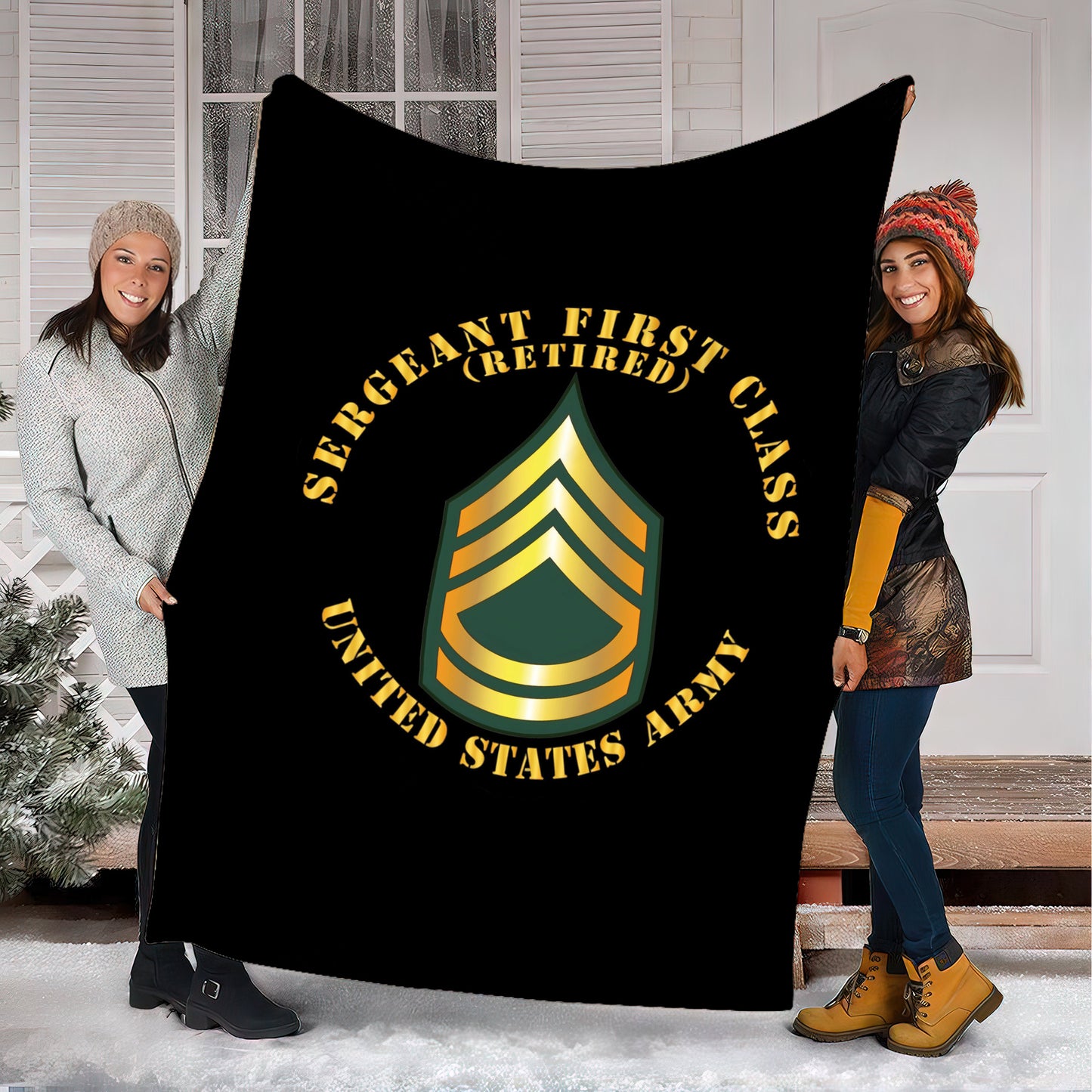 US Army Sergeant First Class SFC Retired Fleece Blanket (Made in US)
