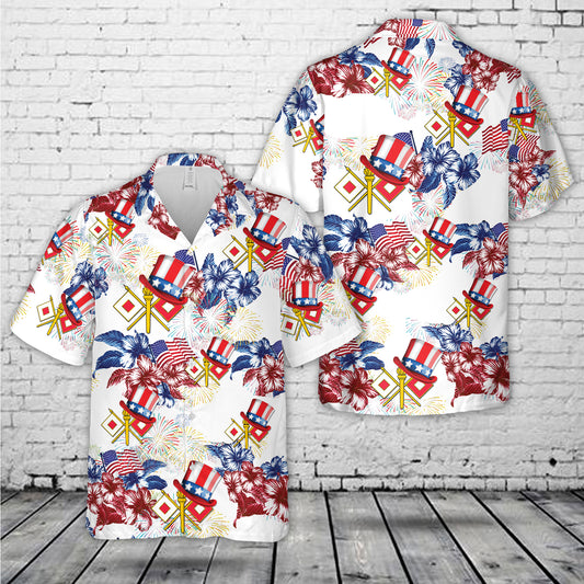 US Army Signal Corps (USASC) Branch Insignia, 4th Of July Hawaiian Shirt