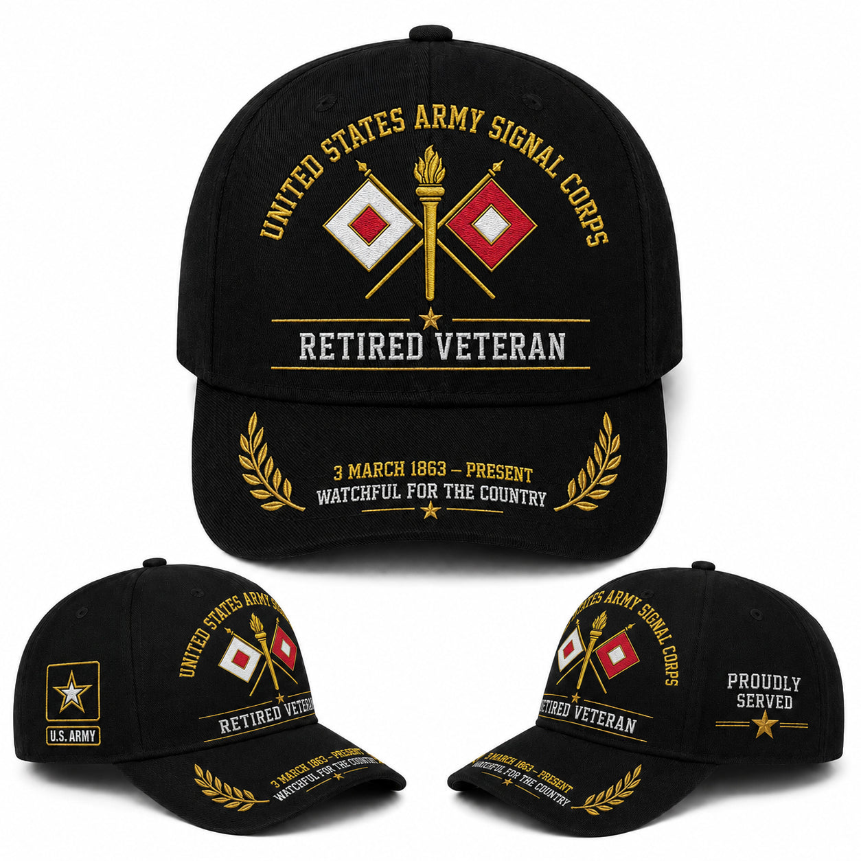 US Army Signal Corps Retired Veteran Baseball Cap