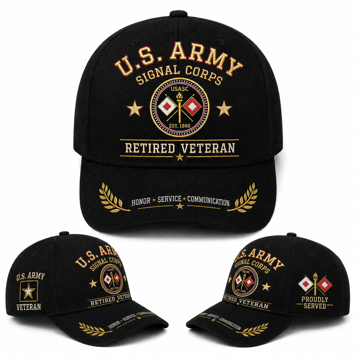 US Army Signal Corps Retired Veteran Baseball Cap