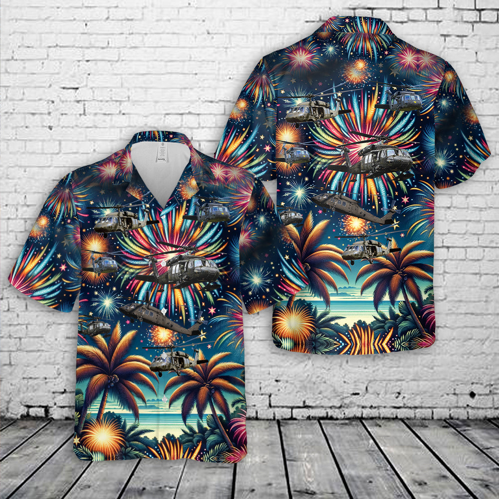 US Army Sikorsky UH-60 Black Hawk With Palm Tree And Firework Hawaiian Shirt