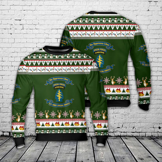 US Army Special Forces - Green Berets SFG De Oppresso Liber Christmas AOP Sweater