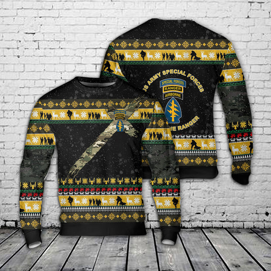 US Army Special Forces Airborne Ranger Christmas AOP Sweater
