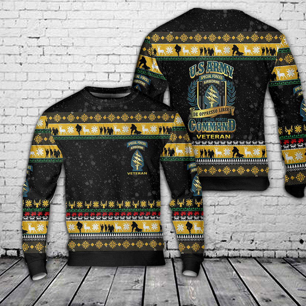 US Army Special Forces Airborne Veteran Christmas AOP Sweater