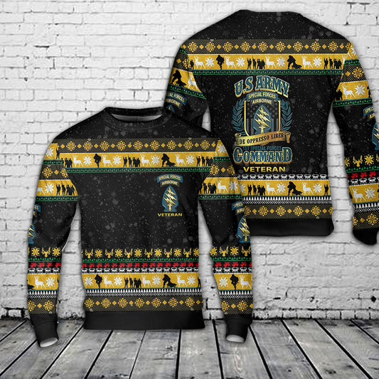 US Army Special Forces Airborne Veteran Christmas AOP Sweater