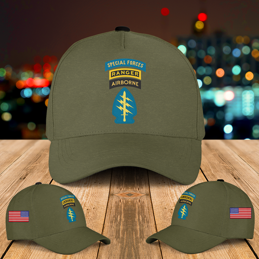 US Army Special Forces with Airborne and Ranger Tab Baseball Cap