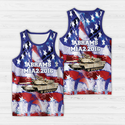 US Army Tank Abrams M1A2 2016 With Flag AOP Tank Top