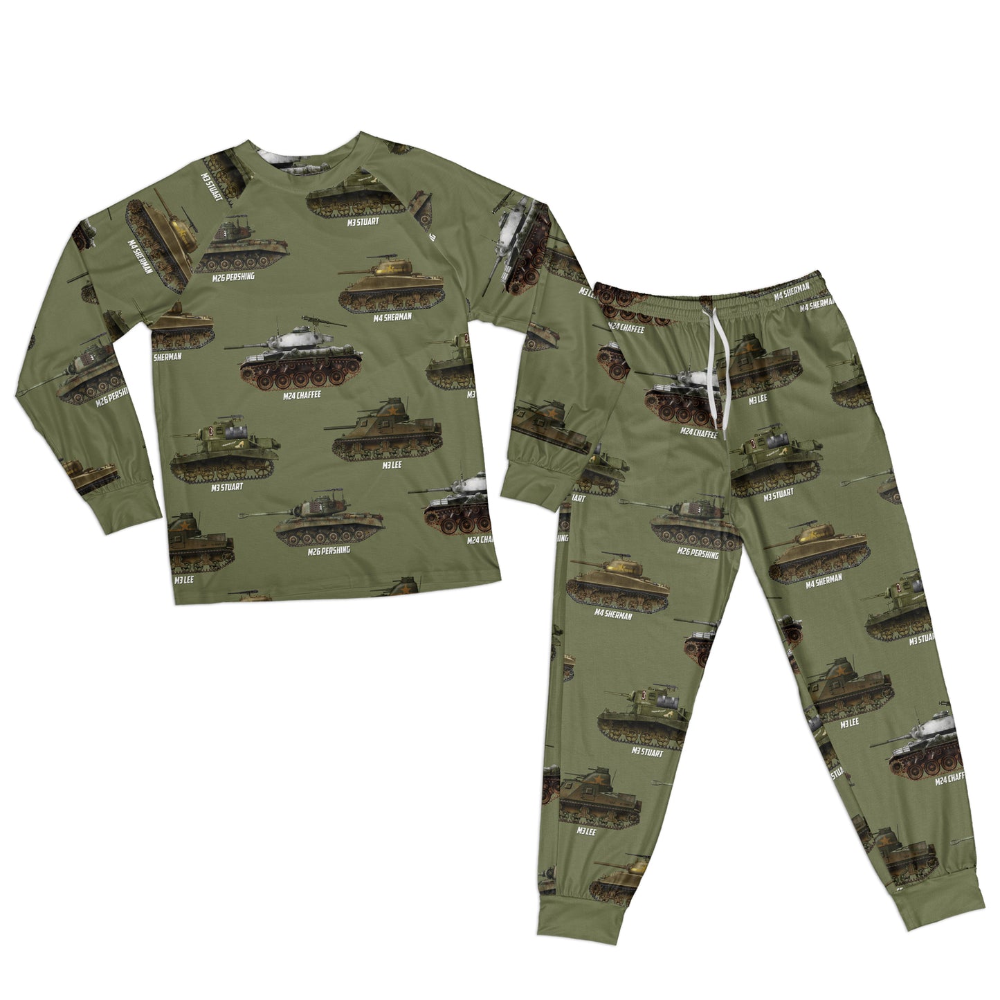 US Army Tank Of WWII Adult Raglan Pajamas Set