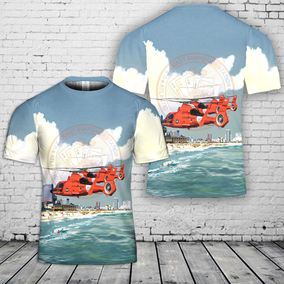 US Coast Guard Air Station Atlantic City MH-65E Dolphin 3D T-Shirt
