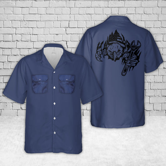 US Eagle Mechanic Silhouette Hawaiian Shirt