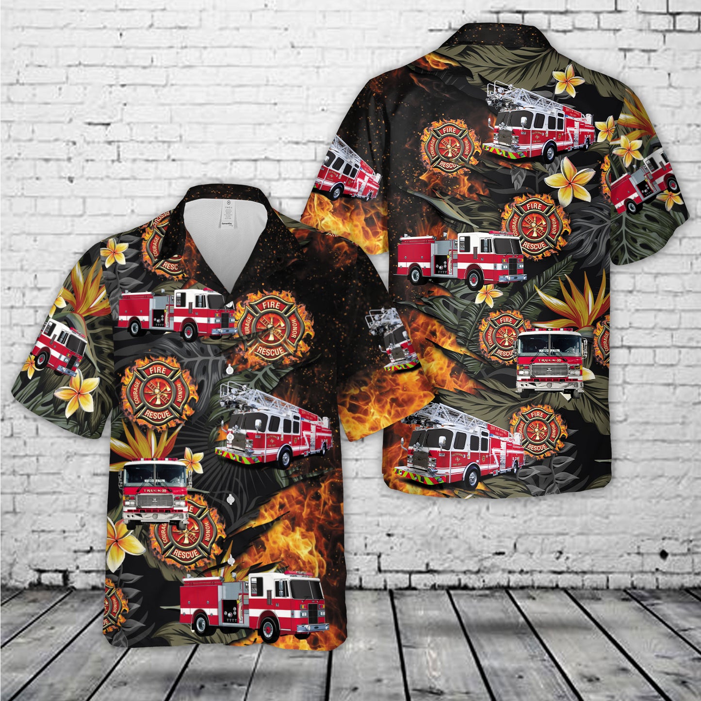 US Firefighter Fire Truck Hawaiian Shirt