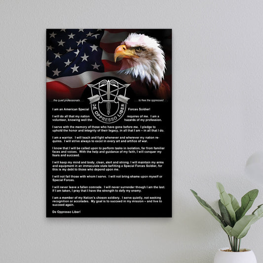 US GREEN BERET Special Forces Creed Vertical Canvas