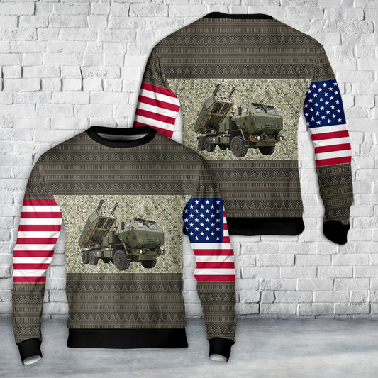 US Marine Corps High Mobility Artillery Rocket System M142 HIMARS Christmas AOP Sweater
