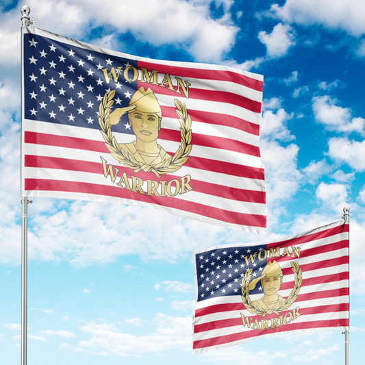 US Military Woman Warrior American House Flag