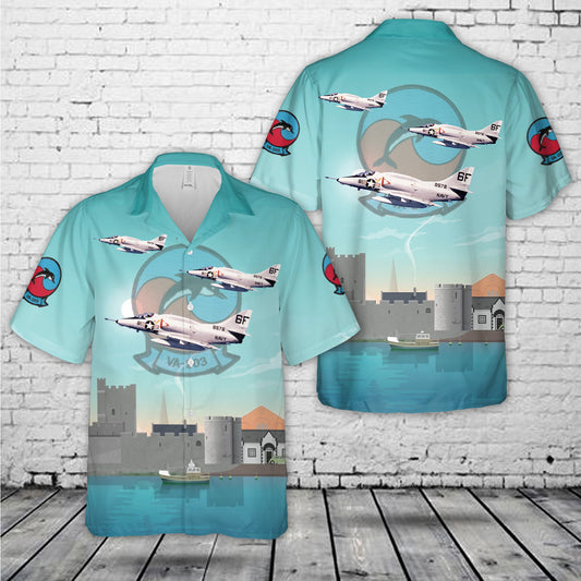 US Navy A-4L Skyhawk Of Attack Squadron 203 (VA-203) Blue Dolphins Hawaiian Shirt