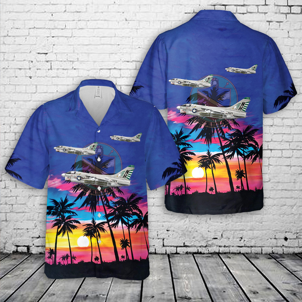 US Navy A-7E Corsair II VA-195 Dambusters, NH403 / 157451. CVW-11, USS Kitty Hawk CV-63 - 1977 Hawaiian Shirt