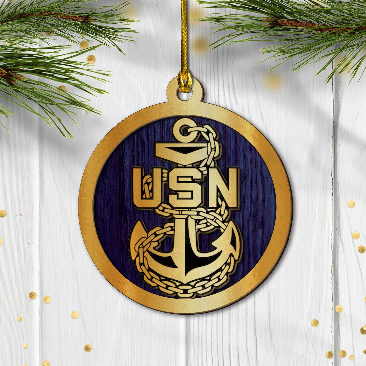 US Navy Anchor Christmas 2-layered Wood Ornament