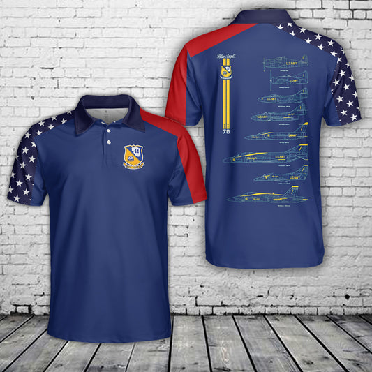 US Navy Blue Angels Chronology 70th Blue Print Polo Shirt