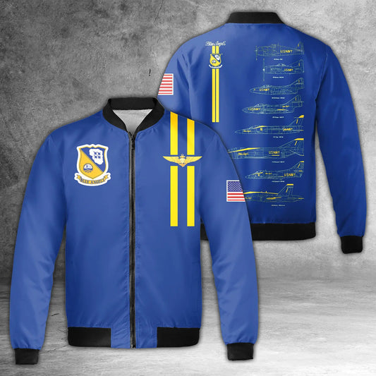 US Navy Blue Angels Chronology US naval aviator wings AOP Fleece Bomber Jacket