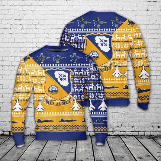 US Navy Blue Angles Christmas AOP Knitted Sweater