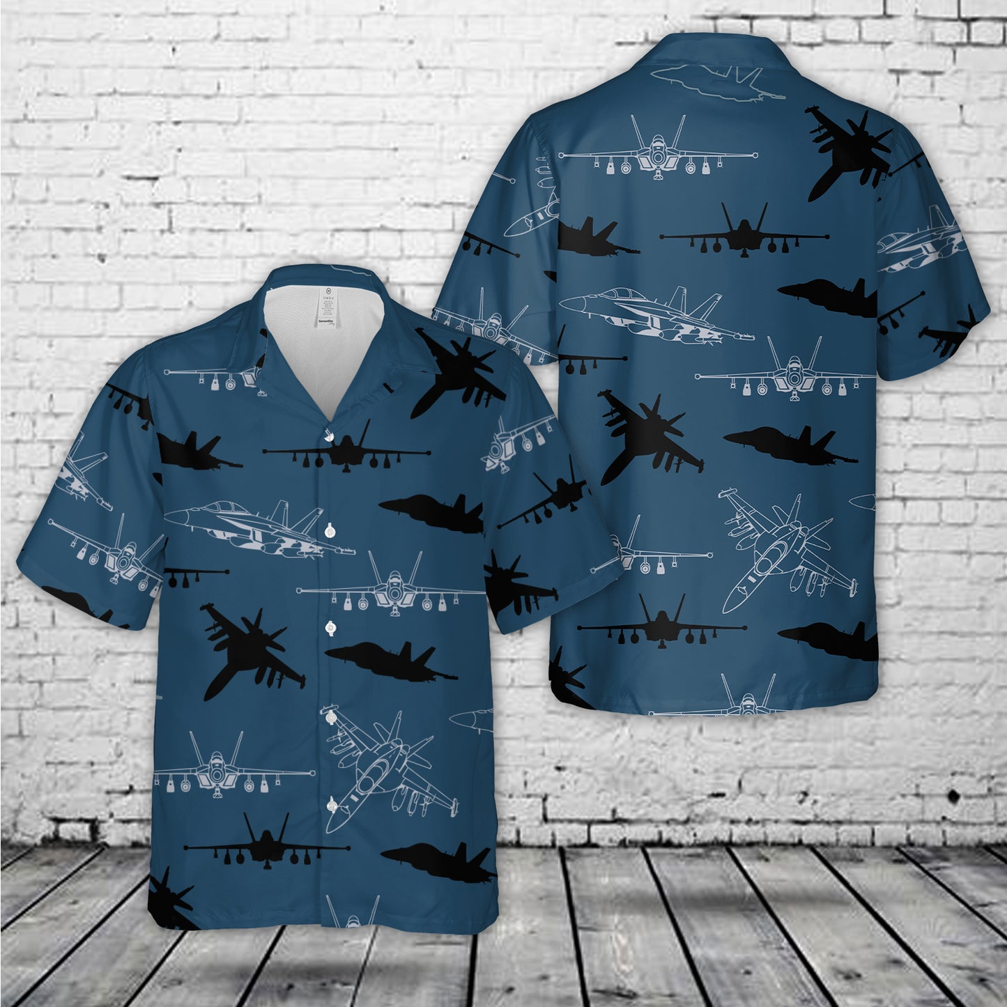 US Navy Boeing EA-18G Growler Aircraft Silhouettes Hawaiian Shirt