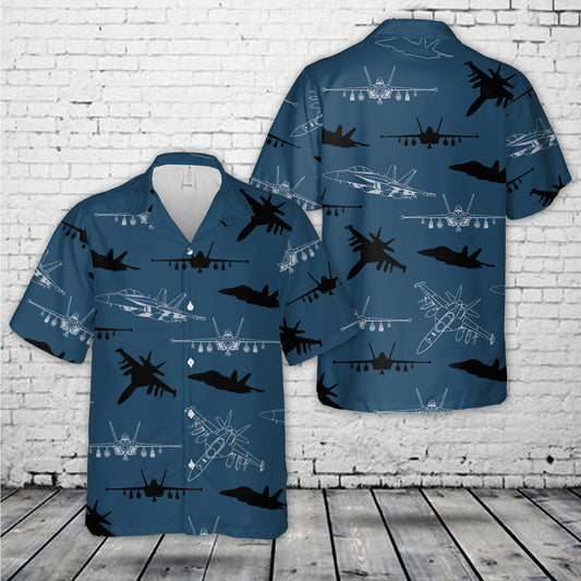 US Navy Boeing EA-18G Growler Aircraft Silhouettes Hawaiian Shirt