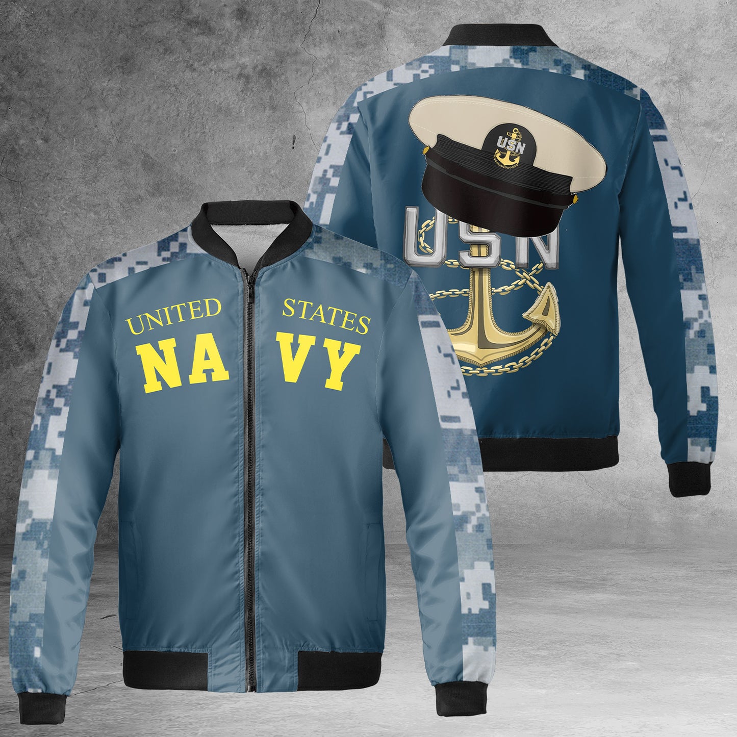 US Navy Chief Anchor AOP Fleece Bomber Jacket