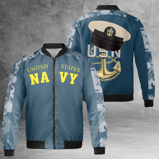 US Navy Chief Anchor AOP Fleece Bomber Jacket