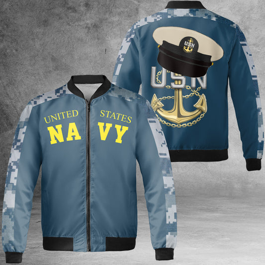 US Navy Chief Anchor AOP Fleece Bomber Jacket