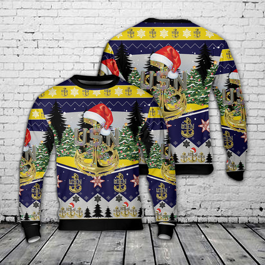US Navy Chief Anchor Christmas AOP Sweater